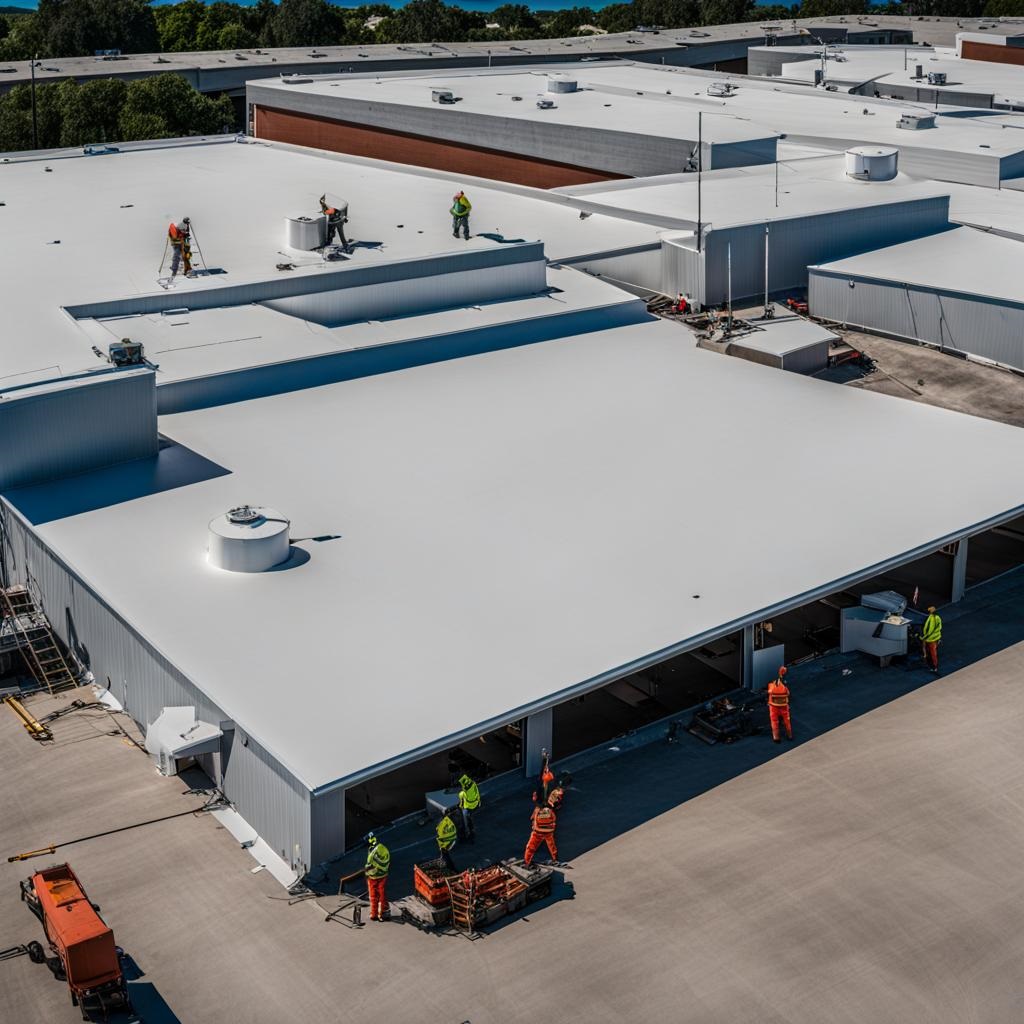 Roofers on Top of a business Roof Tulsa OK 2